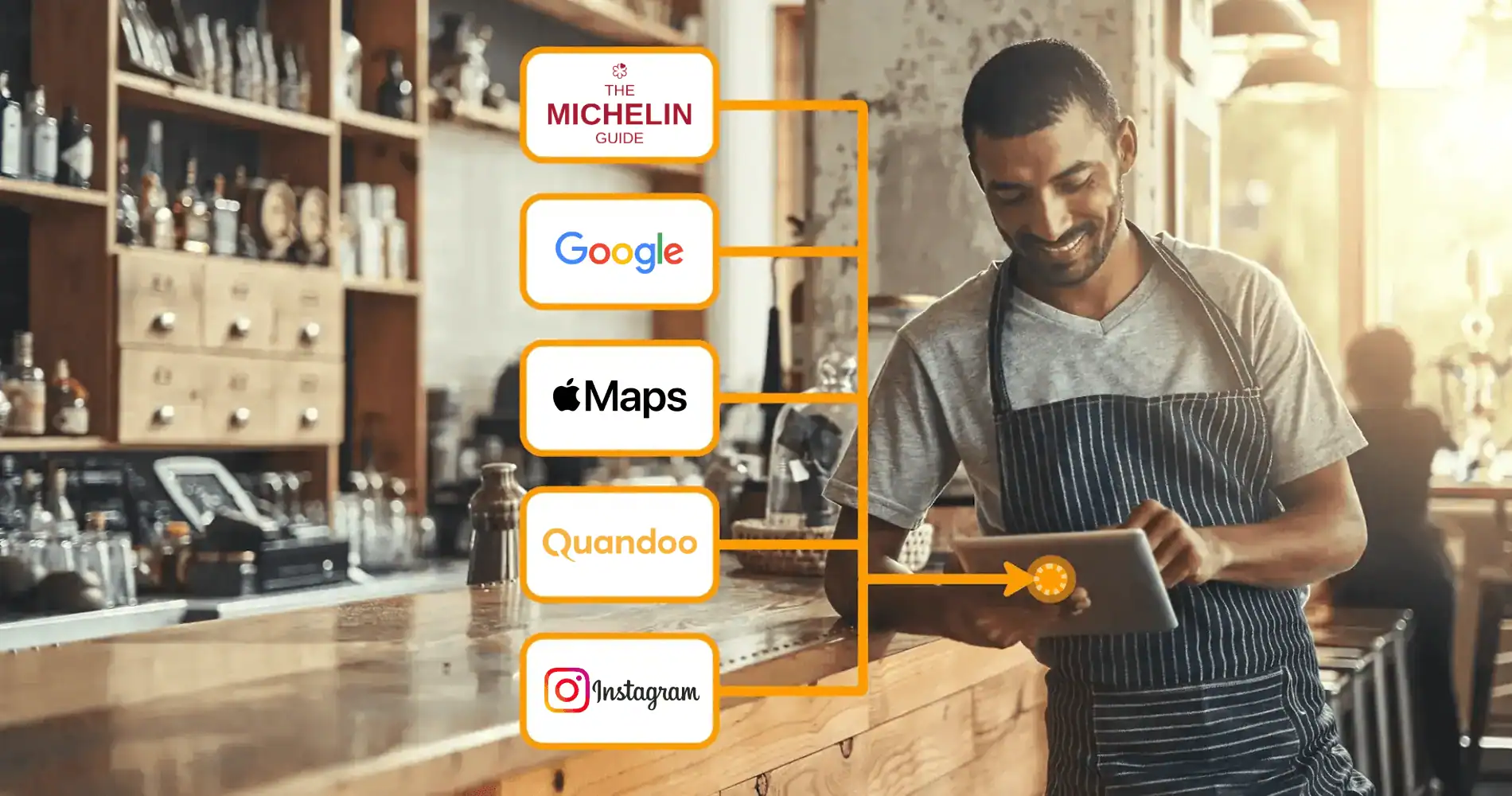 restaurant manager looking at his reservation software to check today's bookings he received from multiple booking channels into one place